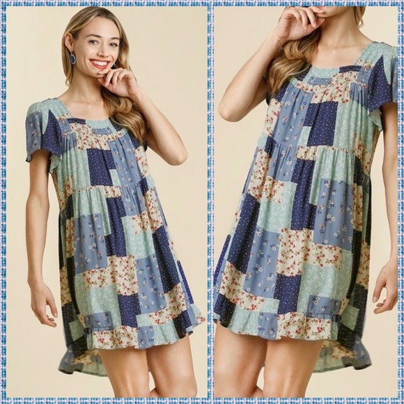 🛍 Umgee Mini Dress W/Square Neckline Ruffled Hem - Picture 4 of 12